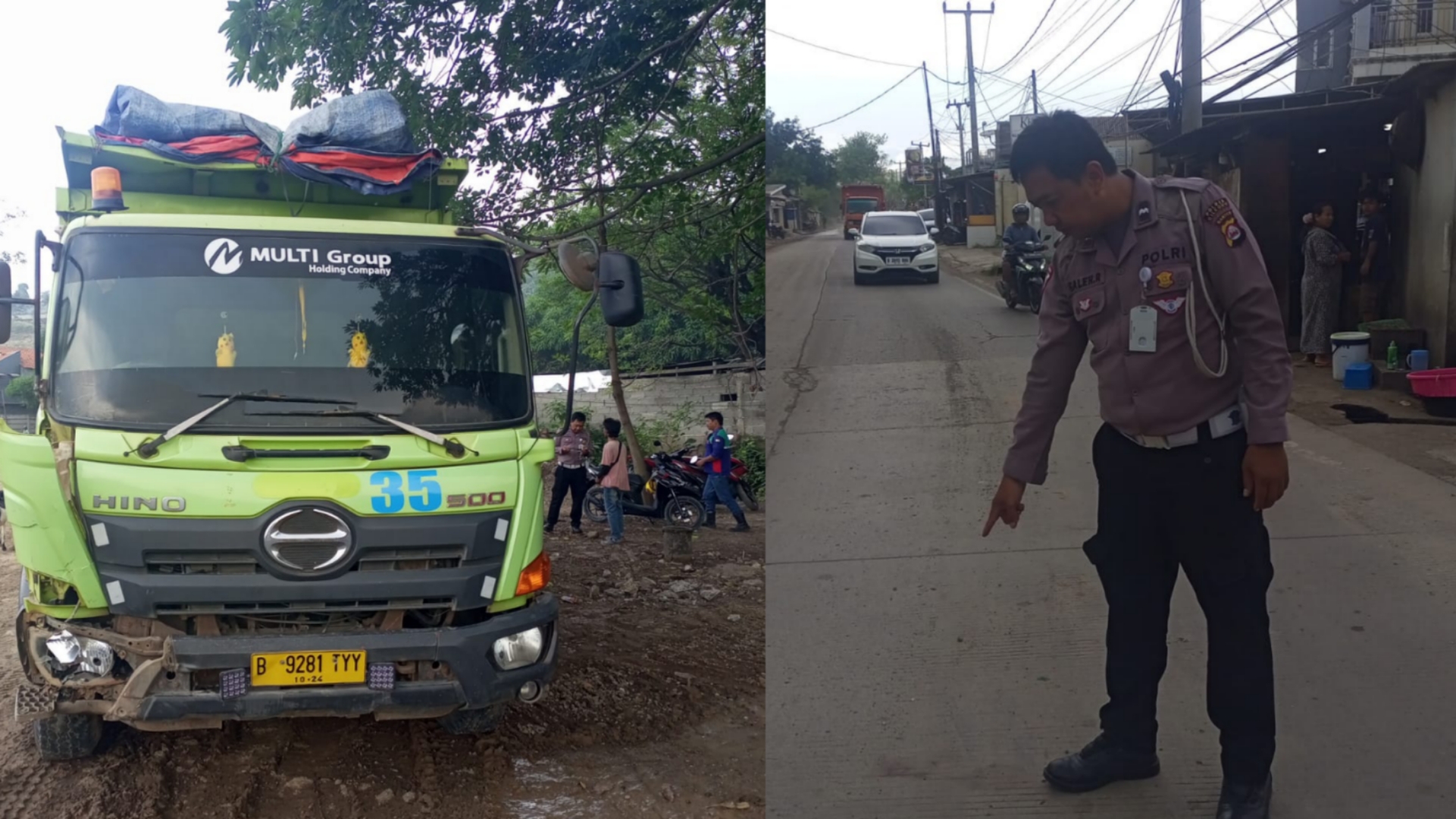 foto kolasi truk diduga milik salah satu anggota DPRD Provinsi Banten dan seorang petugas Satlantas Polres Cilegon menunjukan TKP lakalantas