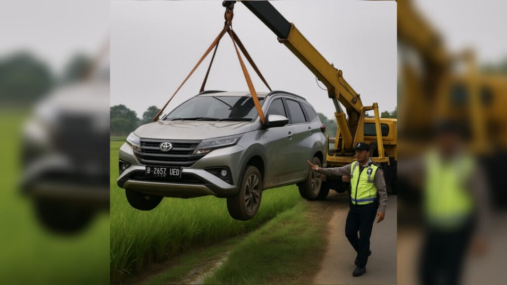 Amsyong, Mobil ini Terbang ke Sawah Hindari Pemotor Asyik Main HP
